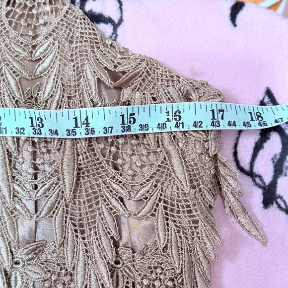 Vintage Bronze Mini Dress w Gorgeous Fringed Lace & Tiered Ruffle Skirt - Picture 13 of 15